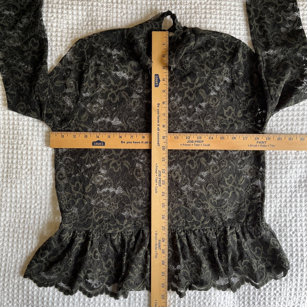 GANNI Flynn Lace Peplum Floral Design Blouse Green/Black - Picture 4 of 6